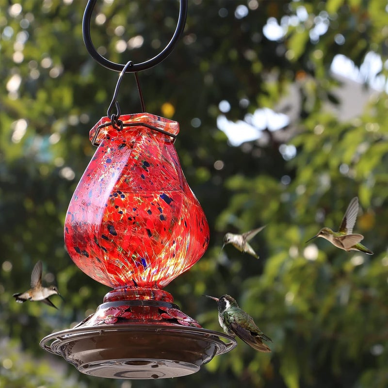 BOLITE Hummingbird Feeder, Hand Blown Glass Hummingbird Feeders for Outdoors Hanging, with Ant Moat and 5 Feeding Ports, 22 Ounces, Red, Birthday Gifts for Women Men, Gifts for Mom Dad - Image 3